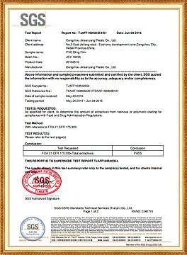 SGS Test Report Of PVC Cling Film 